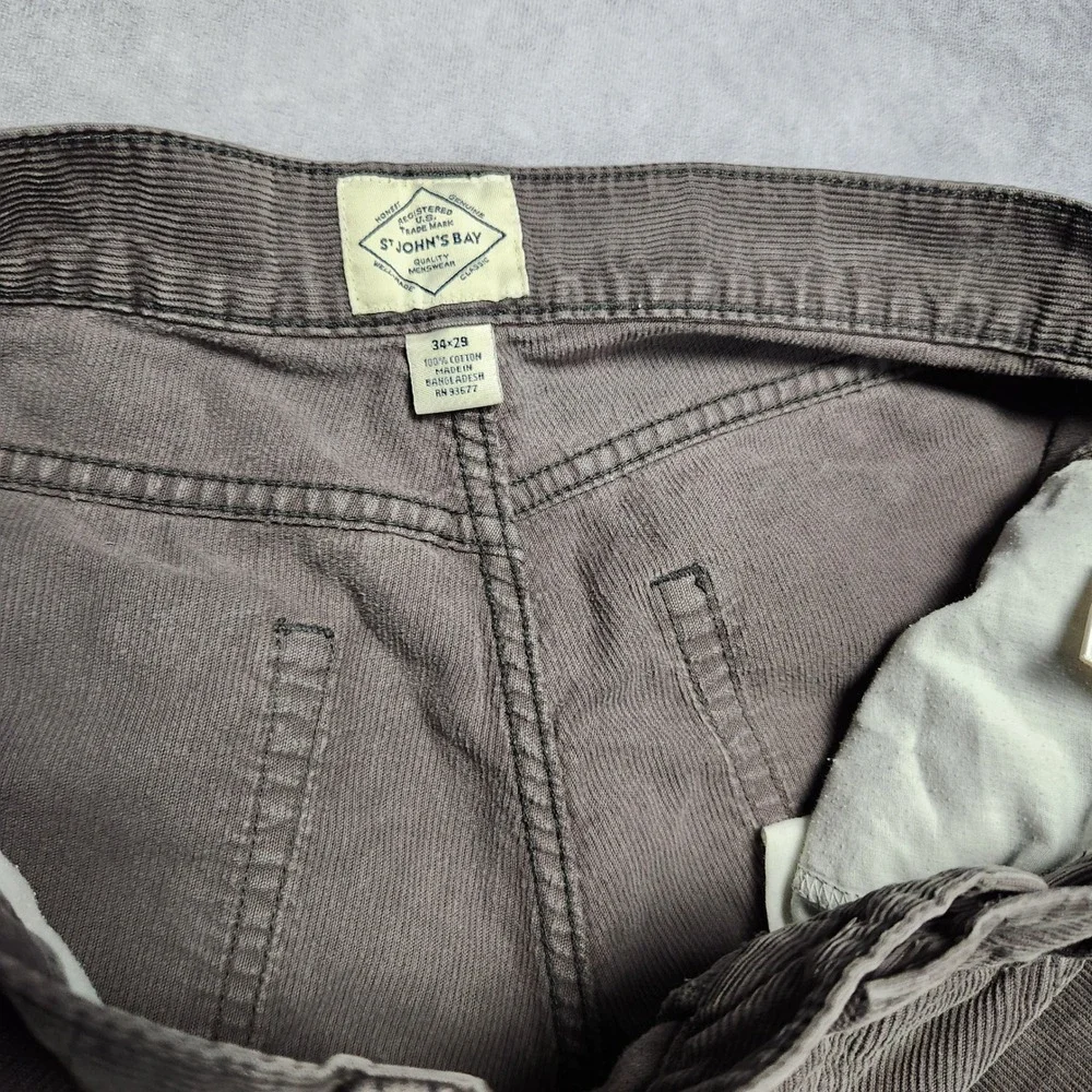 St Johns Bay Mens Gray Brown‎ Corduroy Pants 34x25 Hemmed Straight Leg Cotton